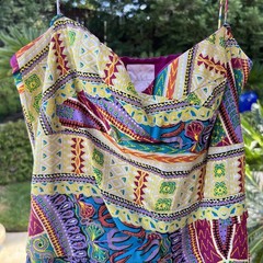 EUC Vintage Nicole Miller Studio Multicolored Silk Pleated Sundress Dress 10