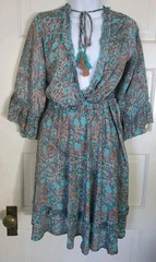 Flex Moda Women Silk Blend Boho dress with Tassels One Size
