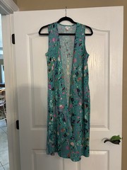 LuLaRoe Womens S Turquoise Multicolor Abstract Shift Dress Sleeveless Stretch