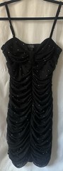 Refuge Black Rhinestone Ruched Mesh Mini Dress Women’s Y2K Bodycon Party Club M