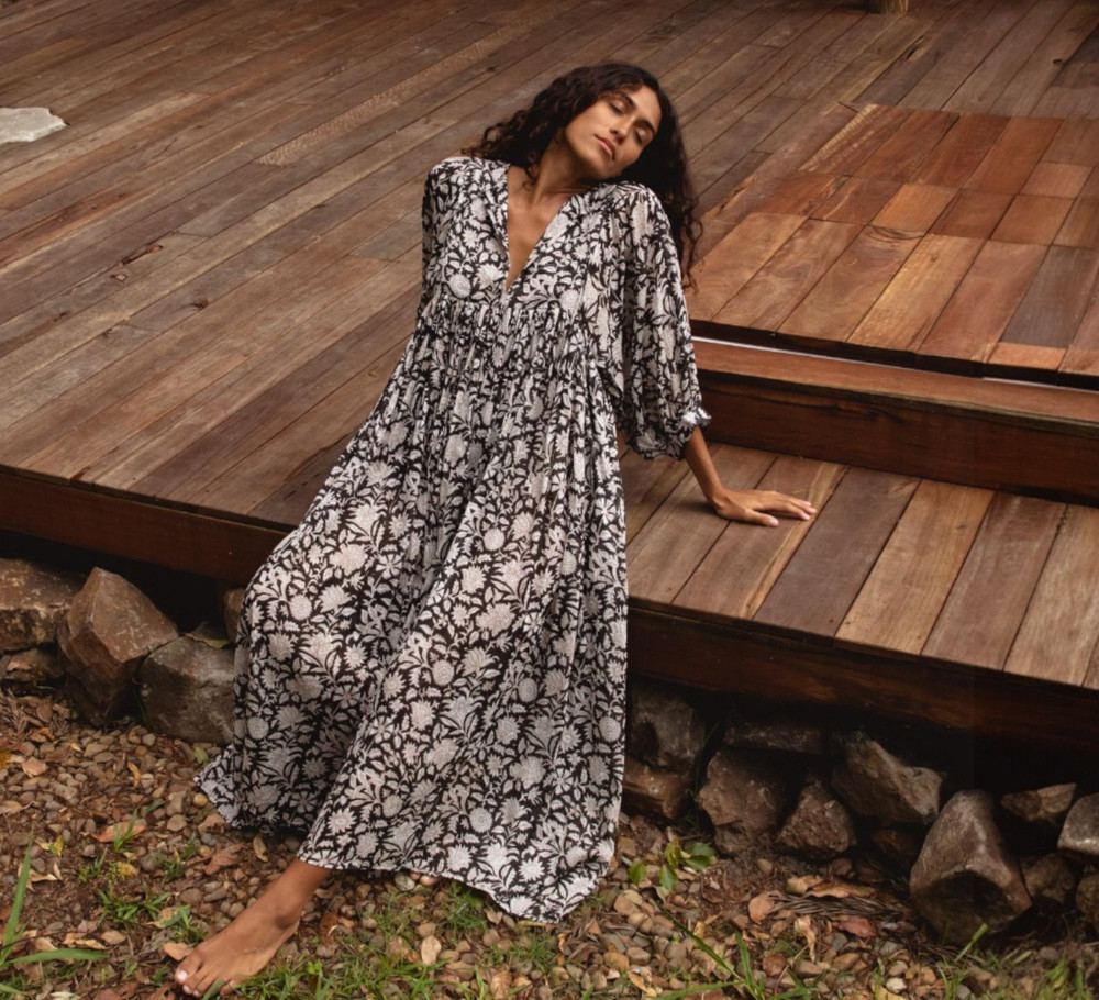 Daughters of India Kyra Maxi Dress Size M AU 10-12 / US 6-8 Black Pepper Boho
