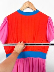 Boden Dress Size UK 18 Elsa Midi Tea Colourblock Puff Sleeve Fit Flare Dopamine