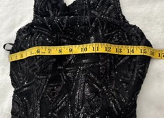 Jolene Size 2 Short A-Line Black Prom Party Dress Flared Tiered Sequin Open Back
