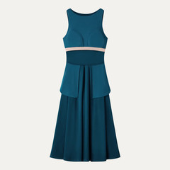 OGL Ponte Boatneck Pleated Fit-and-Flare Midi Bra Dress with Pockets Dark Marine