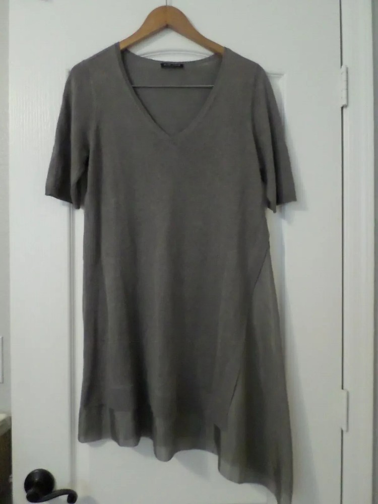 Eileen Fisher Linen and silk asymmetrical short sleeve lagenlook dress S?