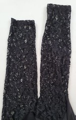 Jaeger UK Size 8 Black Stretch Viscose Blend + Lace Sleeve Long Dress