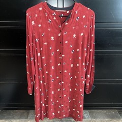 Comptoir Des Cotonniers Red Viscose Printed Shirt Dress XS Button Up Valentine