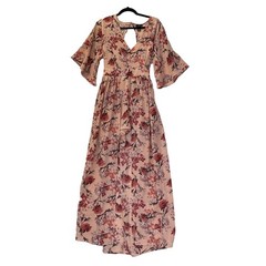 Rue 21 NWT Pink Floral Chiffon Romper Dress Combination Open Back Flare Sleeves