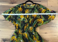 Revue Free Size Tropical Bird of Paradise Sheer Cover Up Dress Green Floral