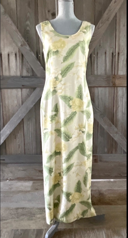 Tommy Bahama NWT 100% Silk Tropical Maxi Dress Size 8 / UK 12 Green Yellow Sleev