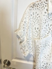 DX Collection Eyelet V-Neck Pullover Dress Size Large Made In Italy White Latte