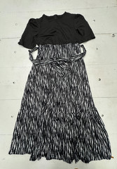 Shein Black White Dot Print Short Sleeve Belted Dress Womens Size Large