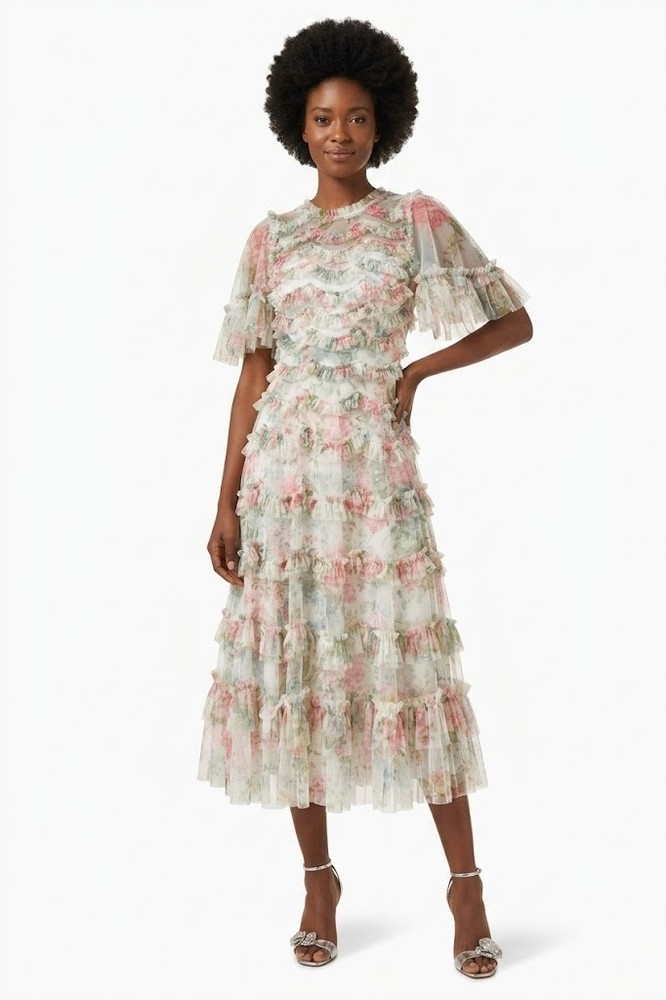 NWT Needle & Thread Ruffle Ballerina Midi in Floral Wonder Tulle Dress 12