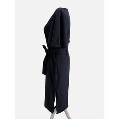 Iris & Ink Navy Flutter Sleeve Tie Waist Midi Dress Size 10 Made in Italy