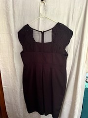 Adrianna Papell Woman 16W Black Sheath Dress Illusion Mesh Scallop Sleeve Plus