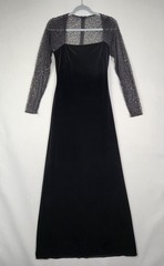 JS Boutique Maxi Dress Womens 6 Black Velvet Beaded Sheer Sleeve Evening Formal