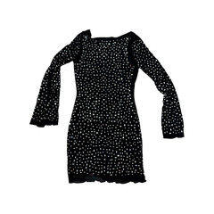 Women Jersey Midi Dress Black Mesh Crystal-Embellished Flared Sleeve Cutout Back