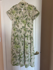 Talbots Women&rsquo;s 14 Floral Beige/Green Cotton Shirt Dress Button Front Pockets