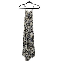 Lira Floral Cami Smocked Racerback Midi Dress Sz S Navy White Strappy Beach Boho