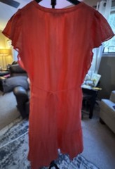 Loft Lightweight Lined Orange Ruffle Sleeve V Neck Dress Medium