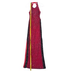 Vtg Scala Beaded Silk Halter Open Back Evening Gown Dress S Red Cocktail Y2K
