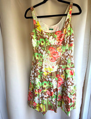 United Colors of Benetton Sundress M Floral Scoop Neck Sleeveless Knee Cotton