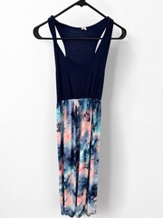 Maternity Maxi Dress Women Size S Blue Racerback Sleeveless Tie Dye Casual