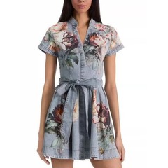 Alice+Olivia LUCY MINI DENIM SHIRT DRESS Sierra Vintage/Multi $550 Size 6