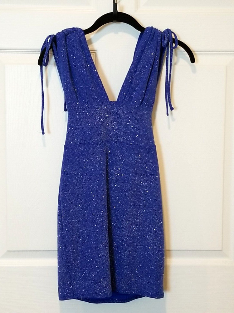 B Darlin Sleeveless Sparkly Blue Bodycon Dress ~ Size Small ~ Bow Detail Back