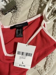 Forever 21 Pink-Red Tie Strap Mini Dress with White Trim Size Large