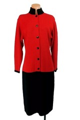 Helen Hsu Santana Knit Dress Size S Button VINTAGE Red Bergdorf Goodman Black