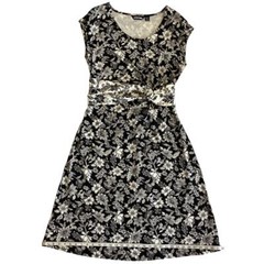 Lands End Knee Length Floral Pull Over Knit Sheath Dress Black White 10 or M
