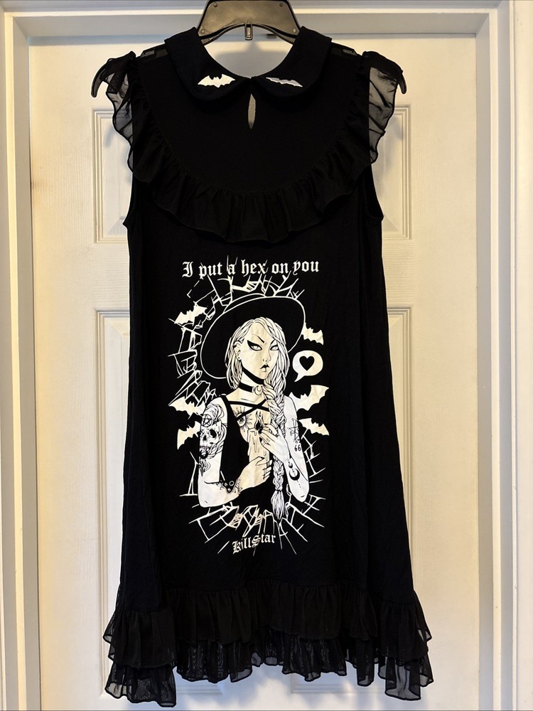 Killstar I Put A Hex On You Witch Babydoll Dress Size L Bats Black Witchy Gothic