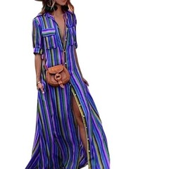 Boho Striped Maxi Dress Lightweight Button Front Summer Dress S, USA Seller
