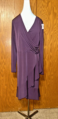 Covington Purple Faux Wrap Surplice Neckline Ruffled Hem Dress Large $80 NWT