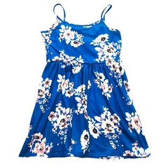 Tiered chest sleeveless dress size M/Poly-Spandex blue, pink, white floral print
