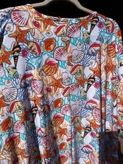 XL/1X/2X/3X White Blue Yellow Pink Shells Print Kaftan Knit Beach Cover Dress