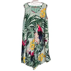 One World Tropical Parrot Dress Crochet Lace XL Jungle Beach Resortwear V-cut