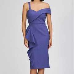 JS Collections Aerith Asymmetrical One Shoulder Cocktail Dress Blue Midi Size 6