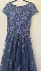 NWT LA FEMME Embellished Mesh A-Line Gown in Navy Size 14 Retail $619