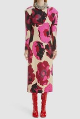 $1760 Dries Van Noten Women&rsquo;s Pink Silk Floral Long Sleeve Dress Size FR36/US4