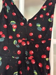Pretty Retro Black Cherry Print Fit & Flare Midi Dress V-Neck Sleeveless Zip 10