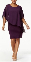 Scarlett Plum Asymmetric Chiffon Overlay Midi Dress Sz 16W NWT