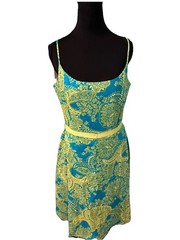 Classic Feminine Jessica Howard Fit & Flare Turquoise/Lime Green Dress Size 12