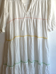 HONORINE Multi White Tiered Long Flowy Giselle Dress Beach Summer XS Small $390