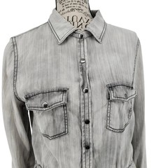 Maurices Gray Denim Shirt Dress Mechanic Style, Snap Front, Belted Waist, Size M