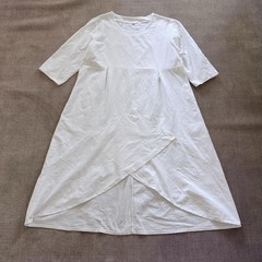 White Boho White Cotton Blend Hi-Low Asymmetric Hem Dress 3/4 Sleeve
