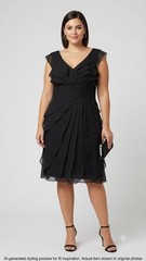 Adrianna Papell Black Chiffon Cocktail Dress Pleated Ruffle Knee Length US 16