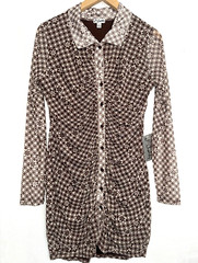 J For Justify Retro Shirt Dress With Collar Ruched Front Size Large Brown/Combo