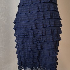 Max Studio Navy Solid Ruffle Layered Bodycon Dress Scoop Neck Knee S
